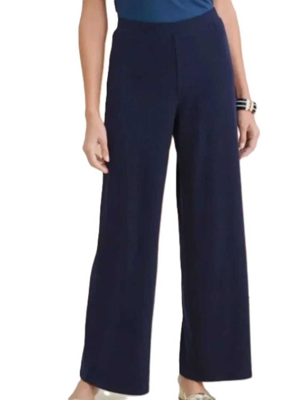 Chico's Wide Leg Navy Palazzo Jersey Pants size 2